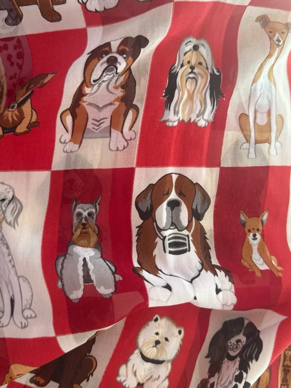 Red and White Dog-Print Square Scarf - Classic Women's Wrap